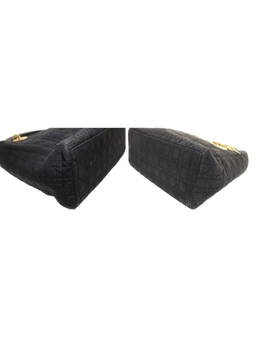 Dior Lady Cannage Hand Bag Quilted Metal Charm Black